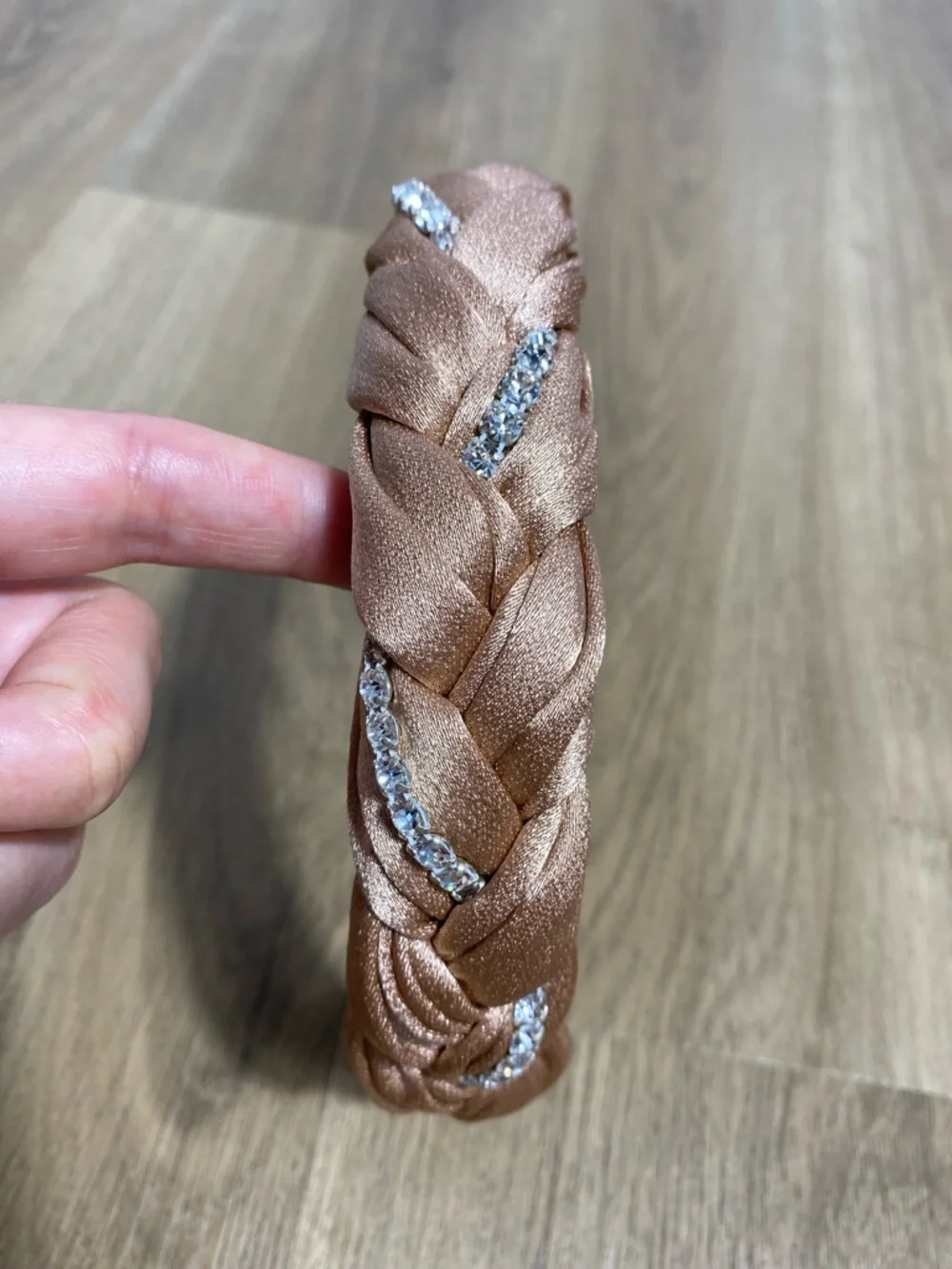 Marzoline Satin Braided Taupe Headband with Crystal embellishments Made in Italy